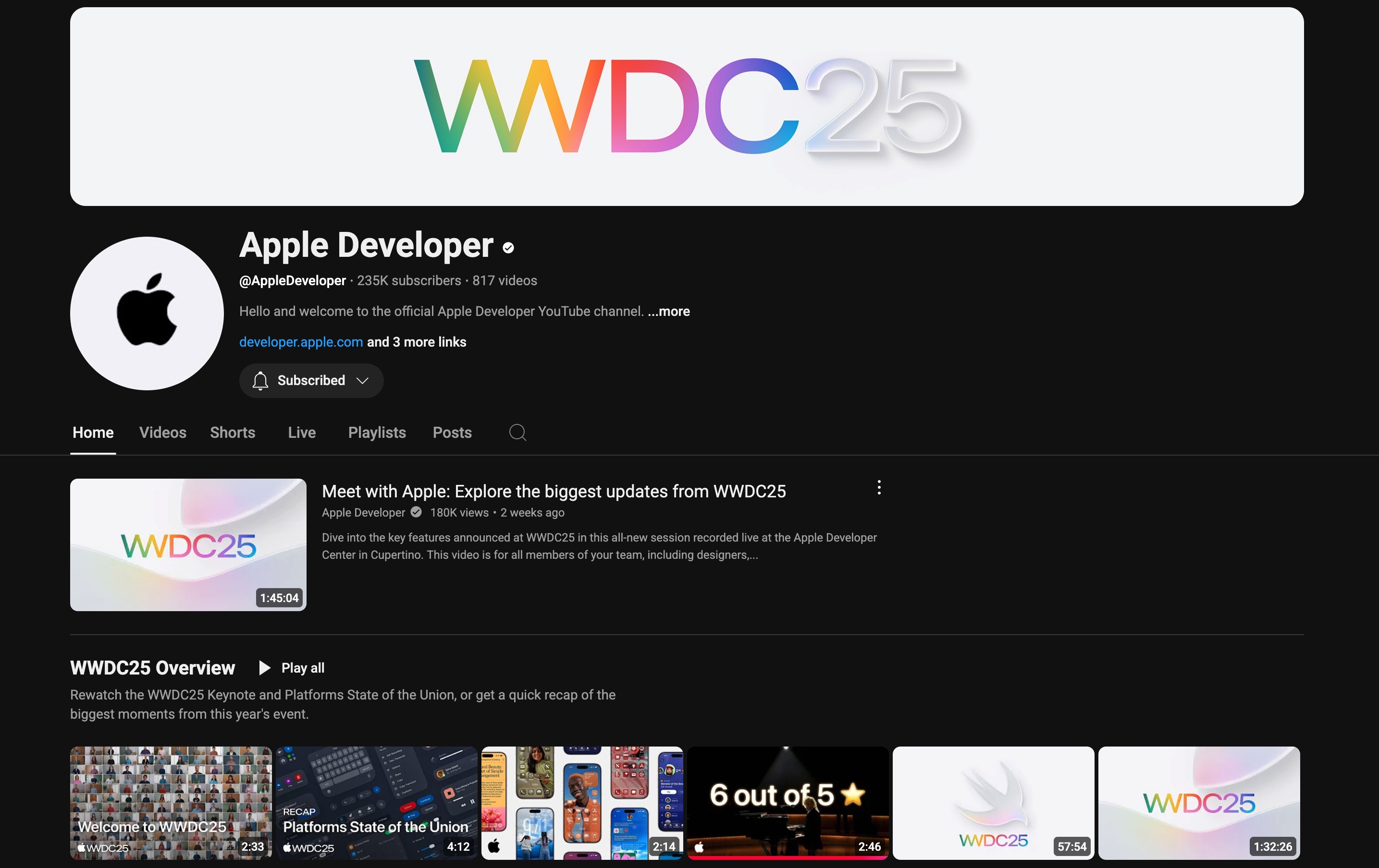 Apple Developer YouTube Channel